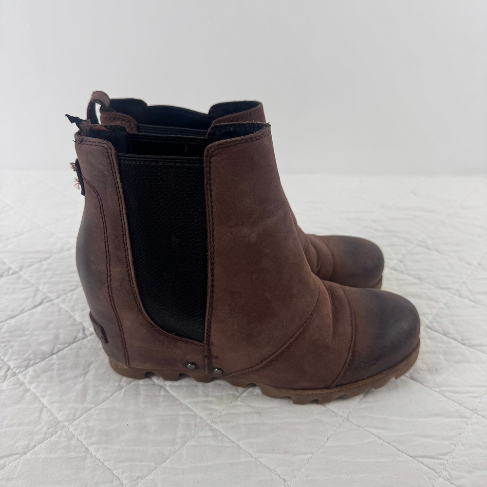 Sorel Lea Wedge Boots Burgundy Leather Chelsea Ankle Boot NL2704-628 Womens 7.5 - Picture 8 of 10